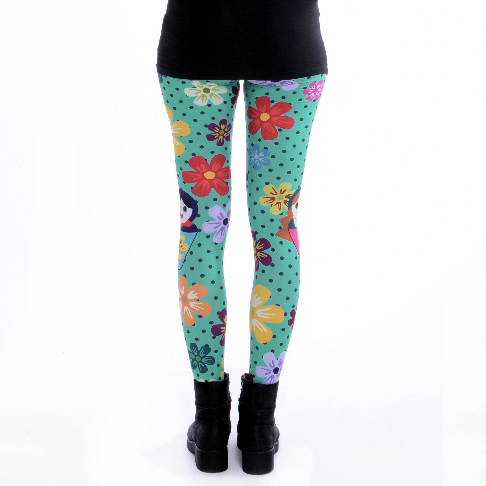 cosey Leggings Festival Leggings mit buntem Allover-Print, 2 Größen (XS–S & M–L) (36/M bis 40/L) Matrjoschka