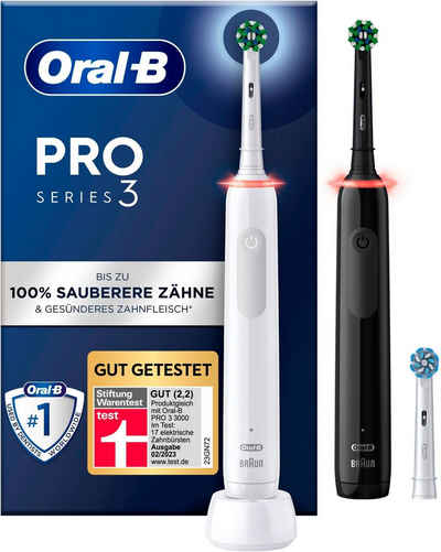 Oral-B Elektrische Zahnbürste Pro 3 3900, Aufsteckbürsten: 3 St., Doppelpack 3 Putzmodi