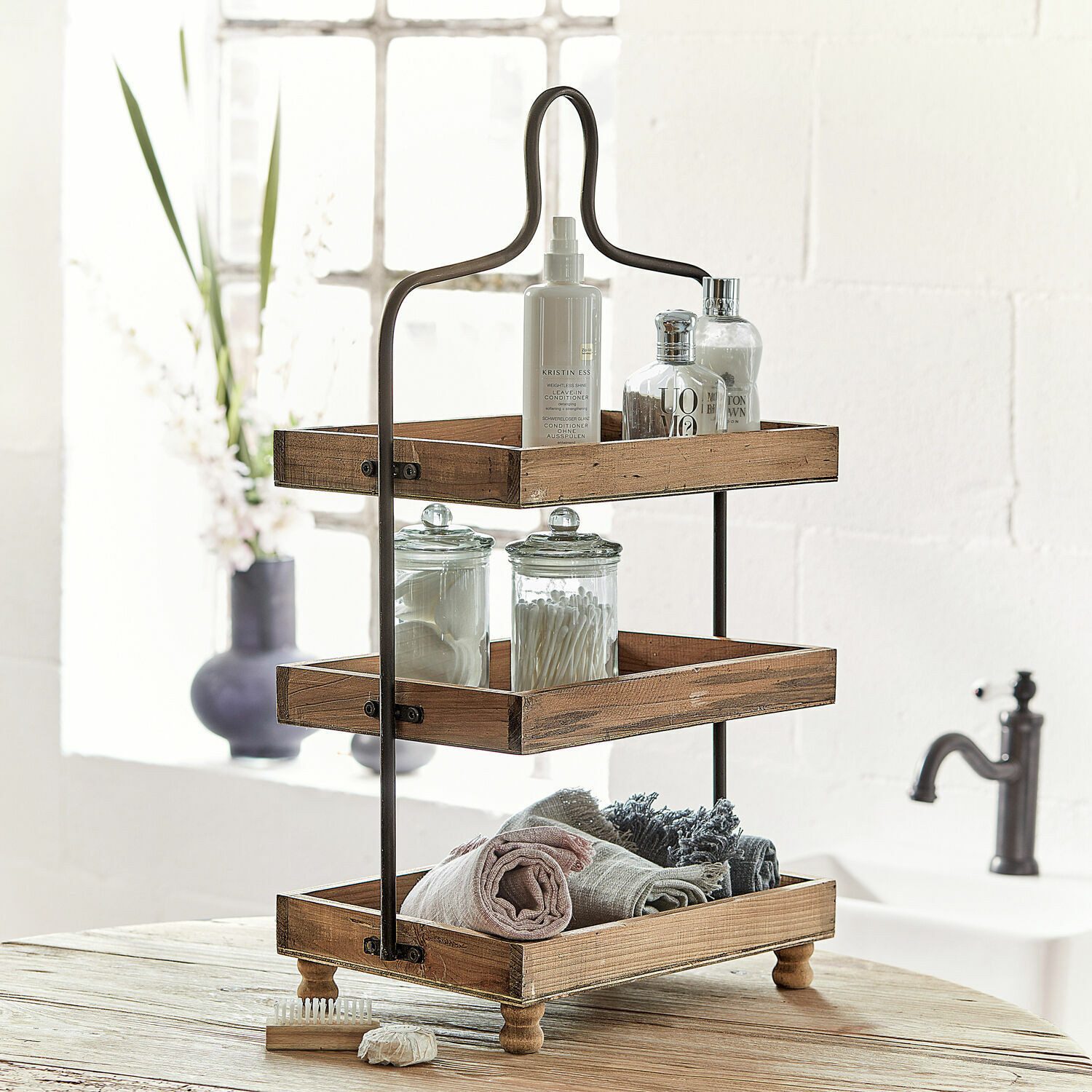 Mirabeau Etagere Etagere Lasse braun/schwarz, Mangoholz (mangifera indica), Gestell: Eisen