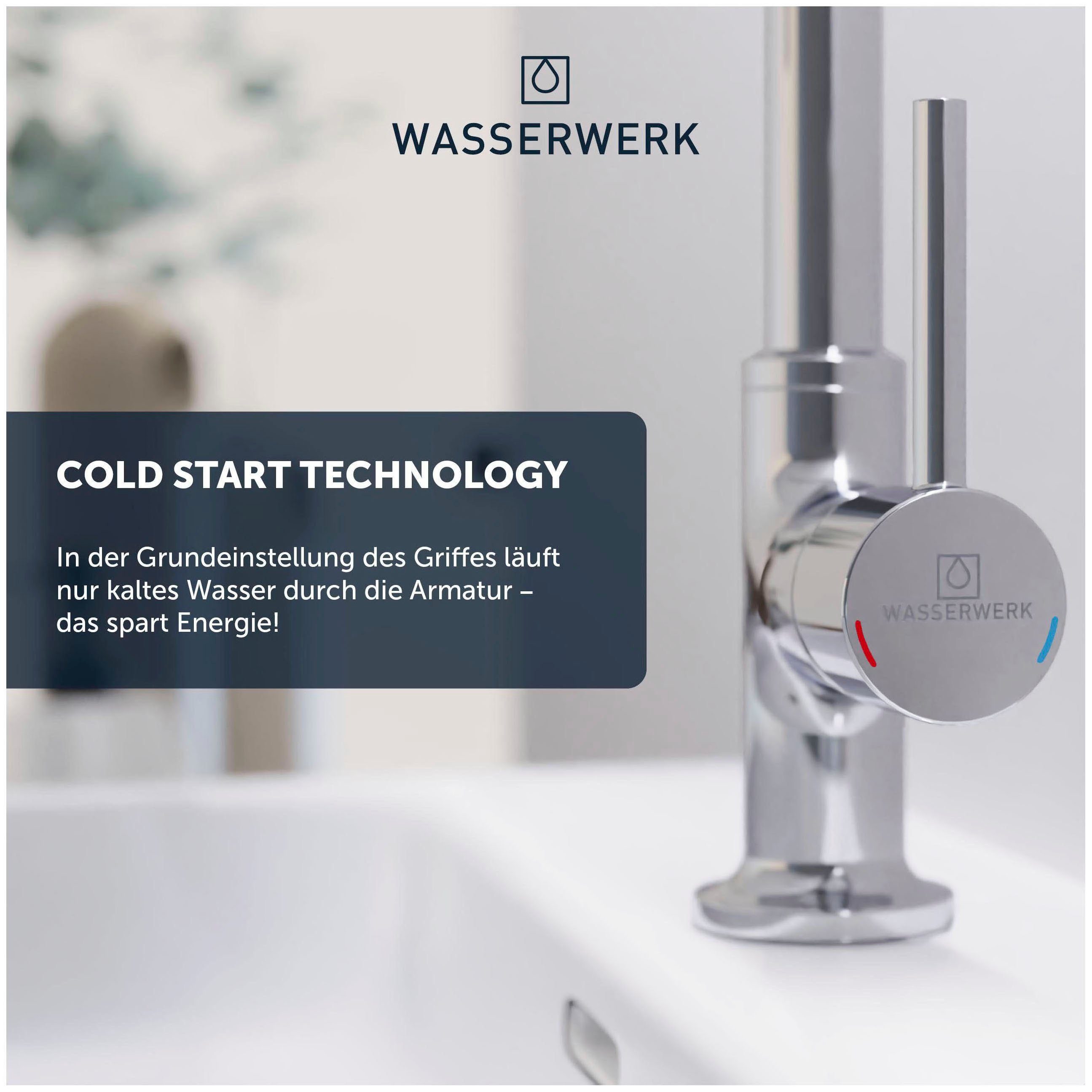 Waschtischarmatur geräuscharm, 14 360° Chrom WASSERWERK Popup, WT wassersparend schwenkbar, inkl.