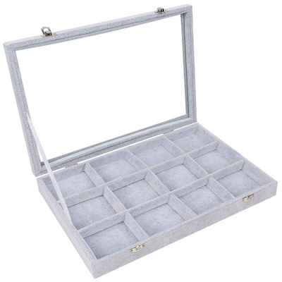 Belle Vous Schmuckständer Schmuckaufbewahrungsbox mit transparentem Deckel & 12 Fächern, Schmuckorganizer mit Glasdeckel & 12 Fächern