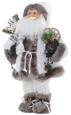 HOSSNER - HOMECOLLECTION Weihnachtsmann Santa mit weißem Mantel und Laterne, Weihnachtsdeko