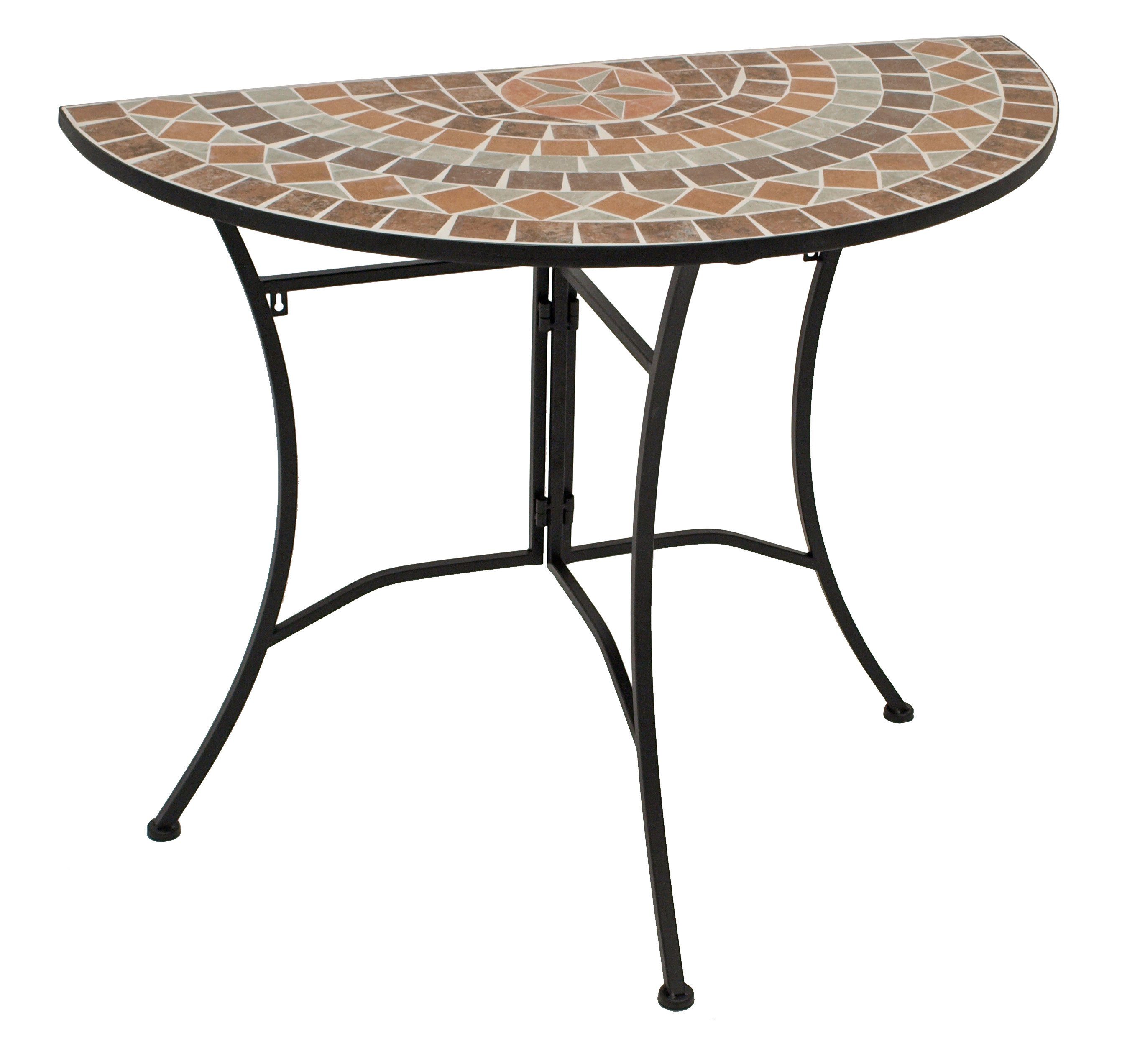 DEGAMO Gartentisch LUCCA (1-St), Wandtisch halbrund 45x90cm, Eisen schwarz, Platte Mosaik terracotta