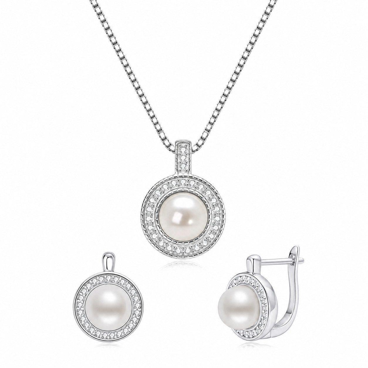 ROUGEMONT Schmuckset Moissanit Damen Perlen Schmuckset Zuchtperle 925 Sterling Silber, Echtschmuck mit Echtheitszertifikat