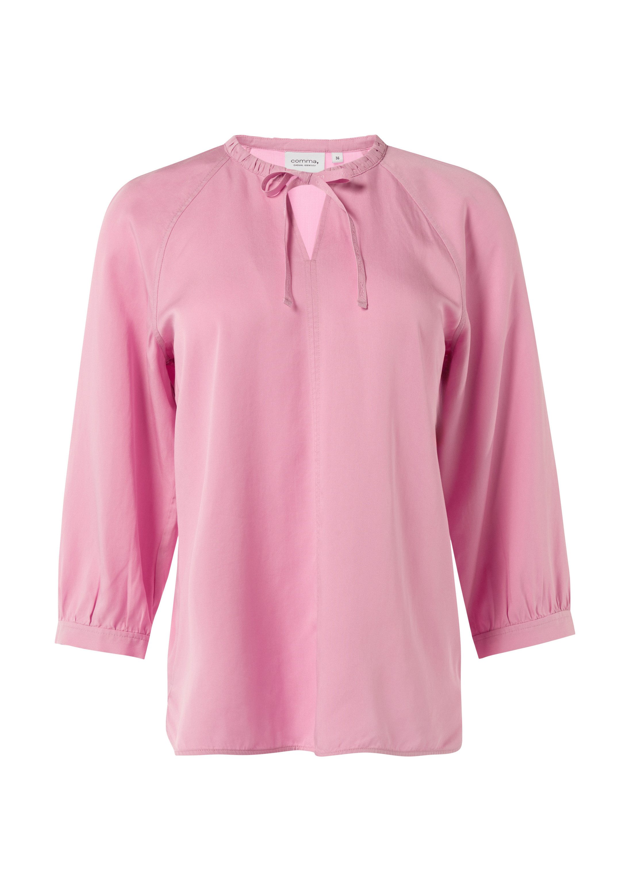 comma Kurzarmbluse Bluse Tunikabluse aus Lyocell mit Logo-Knöpfen