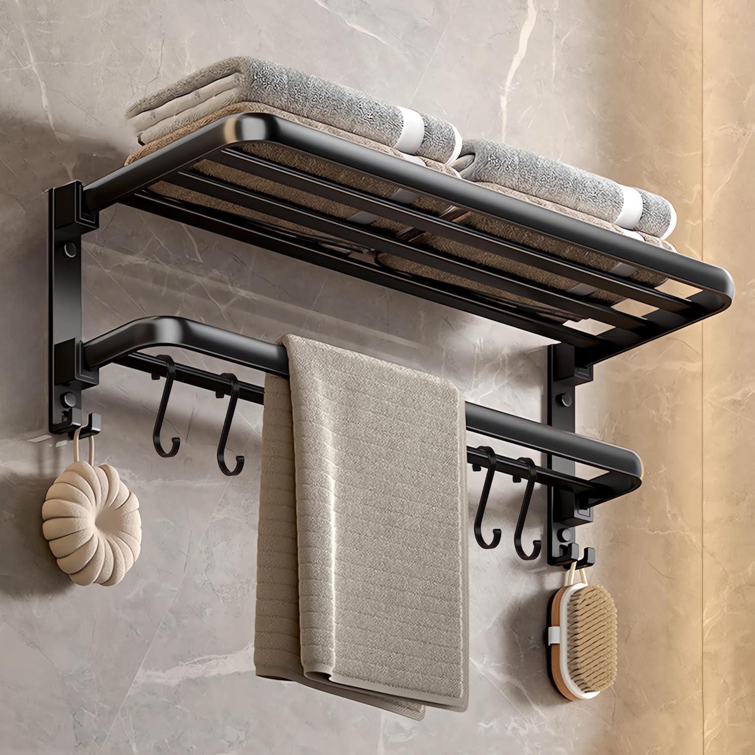 LuxusKollektion Handtuchstange Handtuchhalter ohne Bohren klappbar doppelt 60cm 4 Schwarz 700.0 Gramm