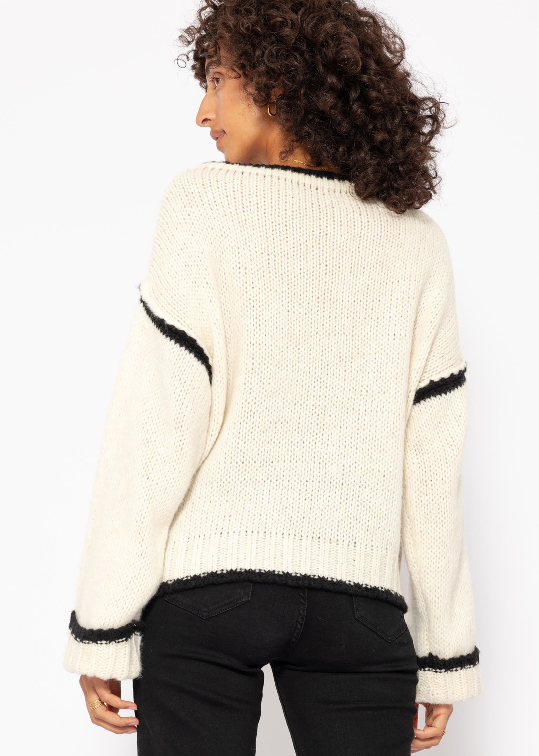 SASSYCLASSY Strickpullover Pullover mit kontrastfarbenen Details Strickpullover Damen mit farbigen Akzenten