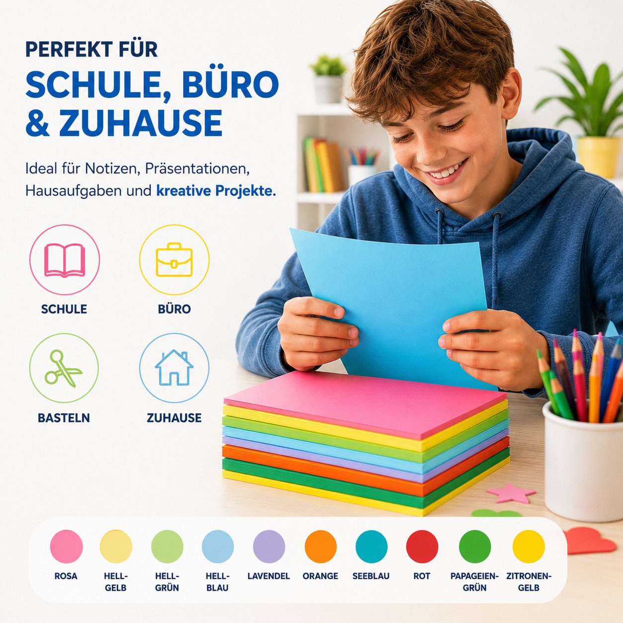 Bastelfreund® Bastelkartonpapier 100 Blatt Buntpapier DIN A4, 140 g/m², für Bastelarbeiten, Bedruckbar, Papierstärke 120 g/m² – Bild 2 von 5