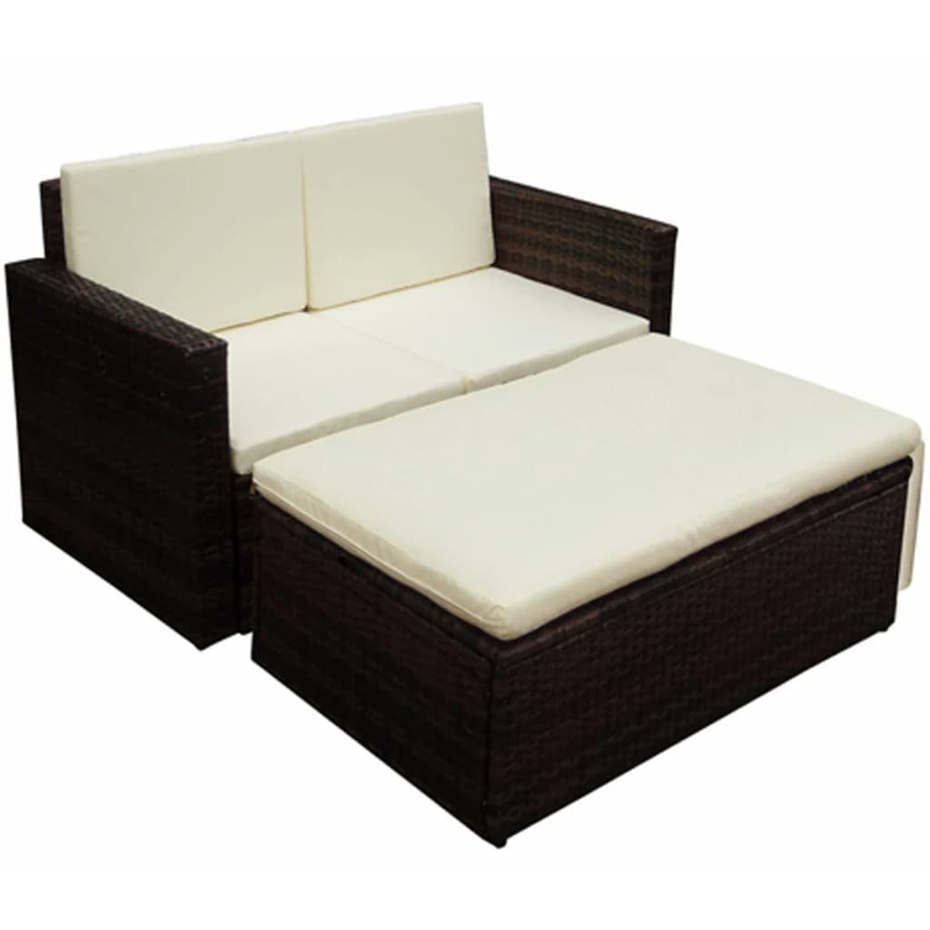furnicato Garten-Essgruppe 2-tlg. Garten-Lounge-Set mit Kissen Poly Rattan Braun, (1-tlg)