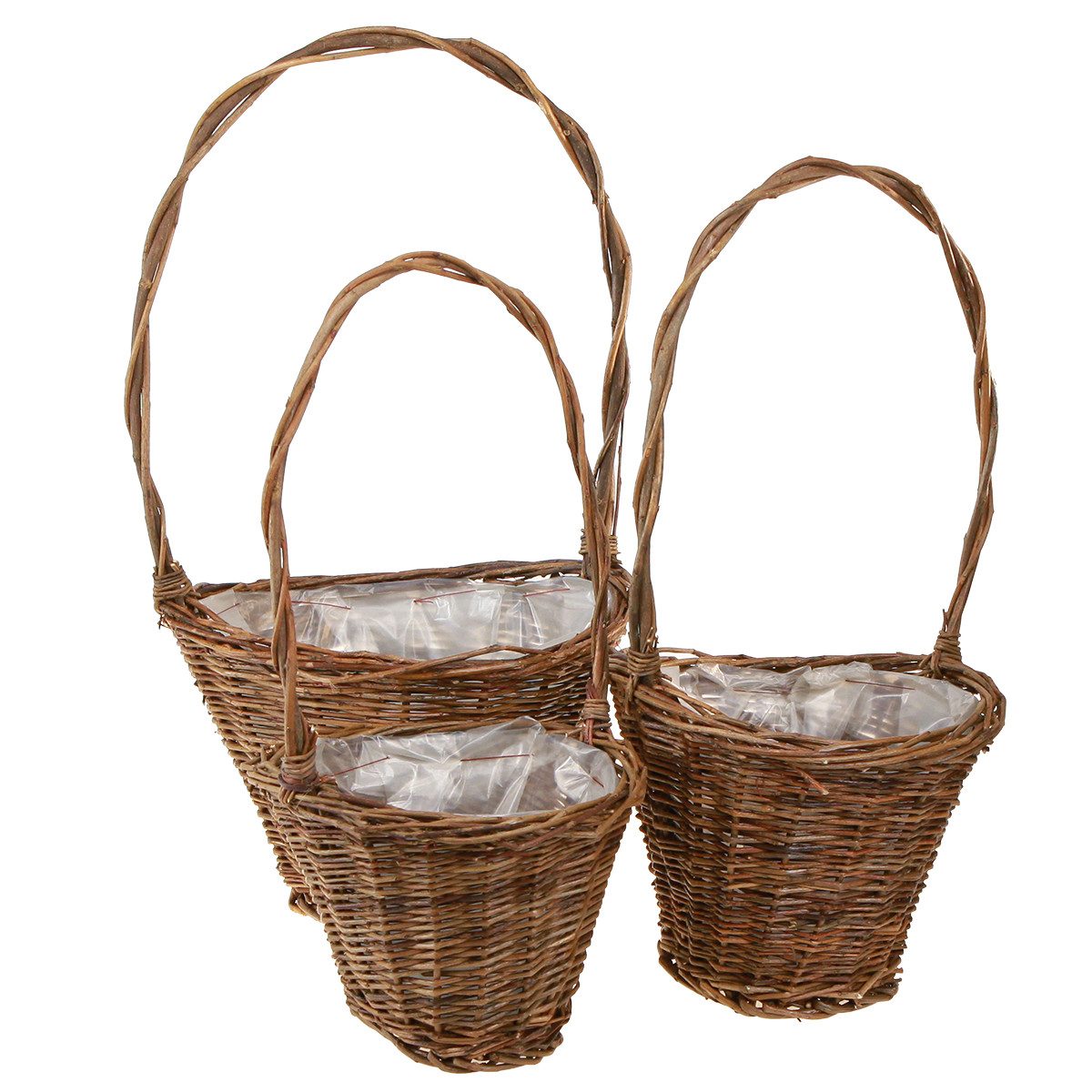 Dekokorb Blumenkorb Weide Set 3er mit Henkel naturbelassen