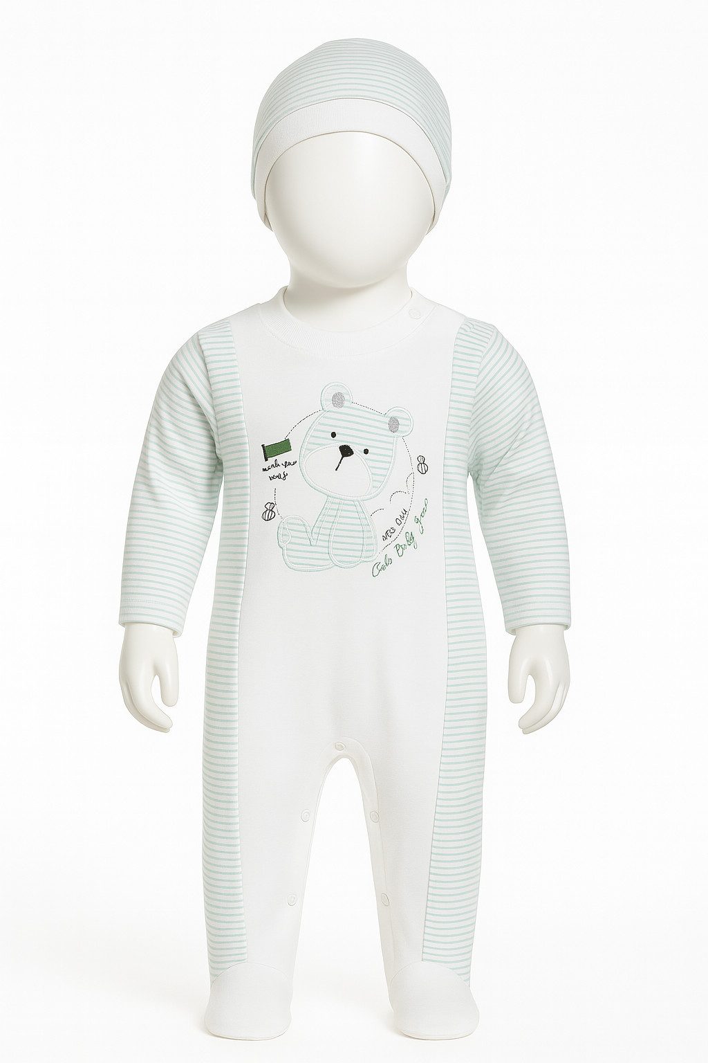 Lorey Medtec Strampler Baby Strampler mit Fuß + Mütze, 100% Baumwolle, Jungen + Mädchen (Strampler + Mütze)
