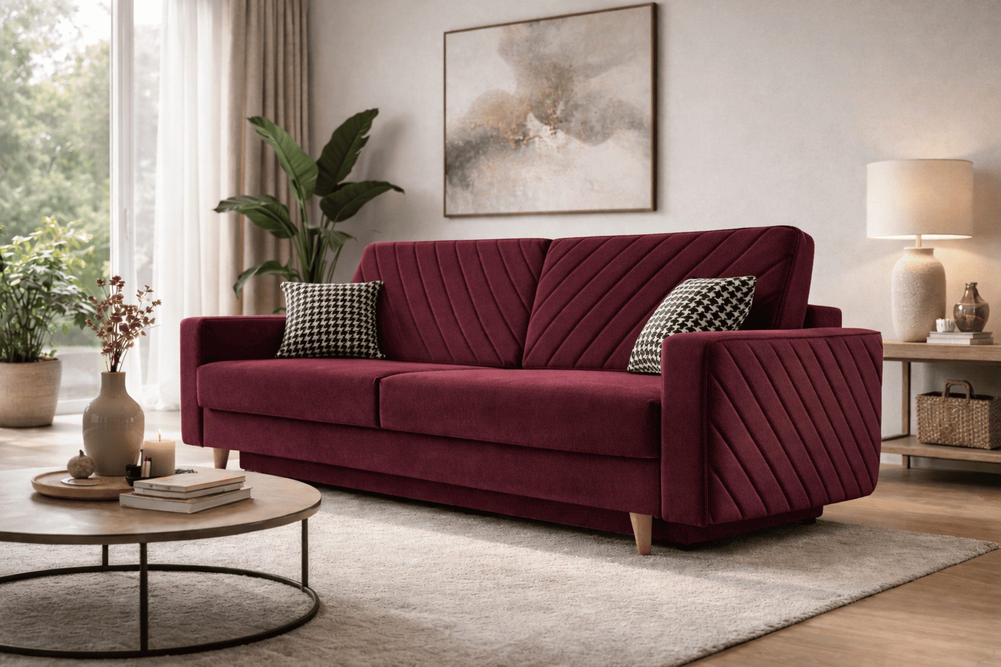 MOEBLO Schlafsofa CALIFORNIA, Sofa aus Samtstoff Couch für Wohnzimmer Sofagarnitur Polstersofa Wohnlandschaft Velours 230x96x97cm, mit Bettkasten und Schlaffunktion