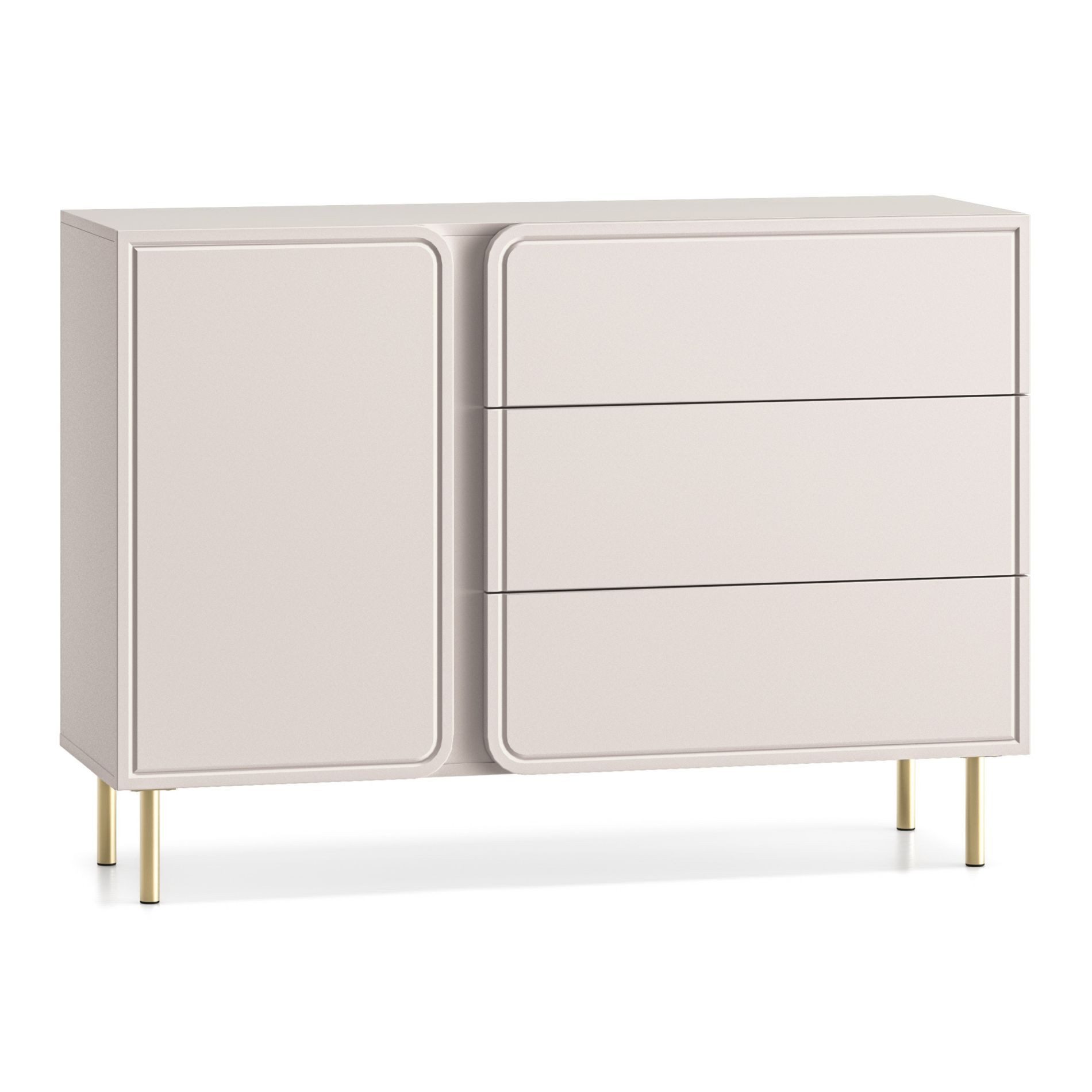 Selsey Sideboard LOPPA, Sideboard in Kaschmirbeige mit Schubladen & goldenen Füßen