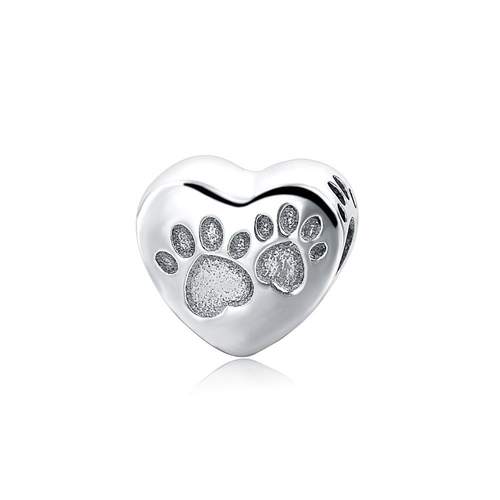 PANDACHARMS Bead Hundepfötchen Herz Silber Charm für Charm Armband, 925 Sterling Silber
