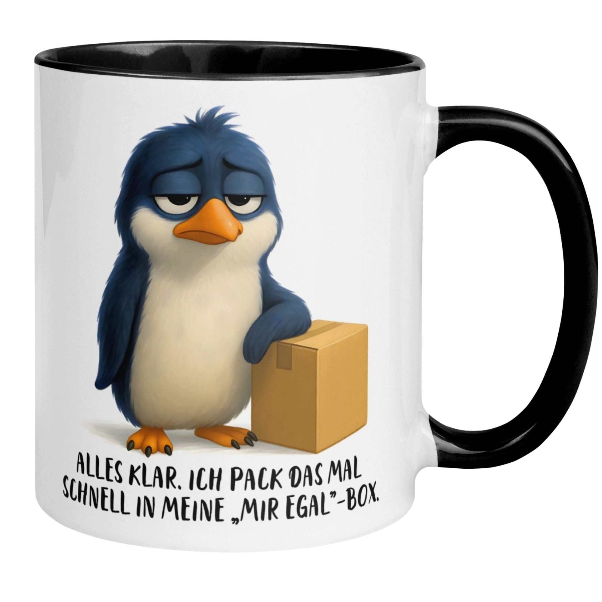 Momentals Tasse Pinguin – Kommt in die -Mir egal- Box – lustiges Geschenk Morgenmuffel, Gratis Versand · Links-&Rechtshänder · Spülmaschinenfest