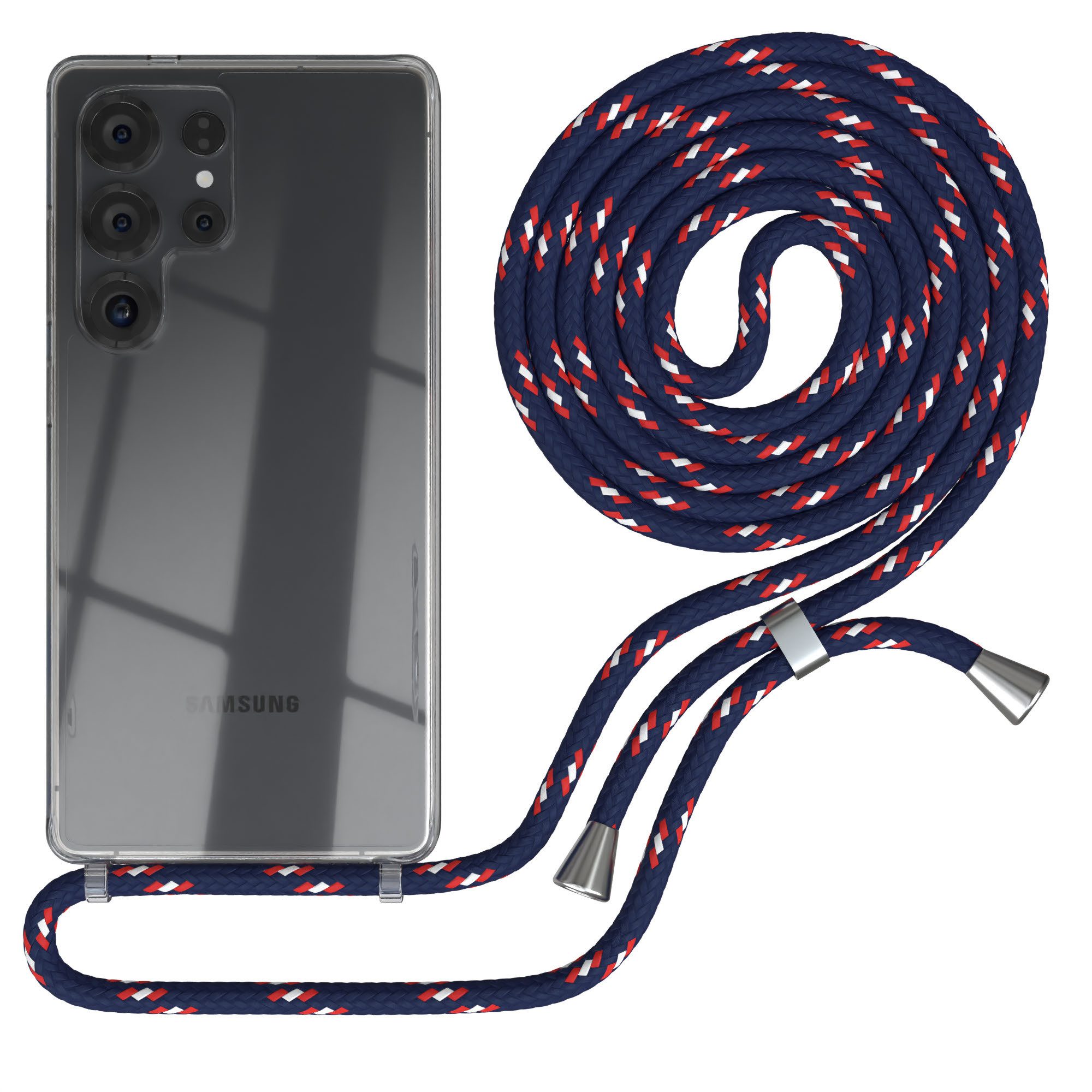 EAZY CASE Handykette Hülle mit Kette für Samsung Galaxy S25 Ultra 6,9 Zoll, Slimcover Handykette Hülle Cross Bag für Smartphone Blau Camouflage