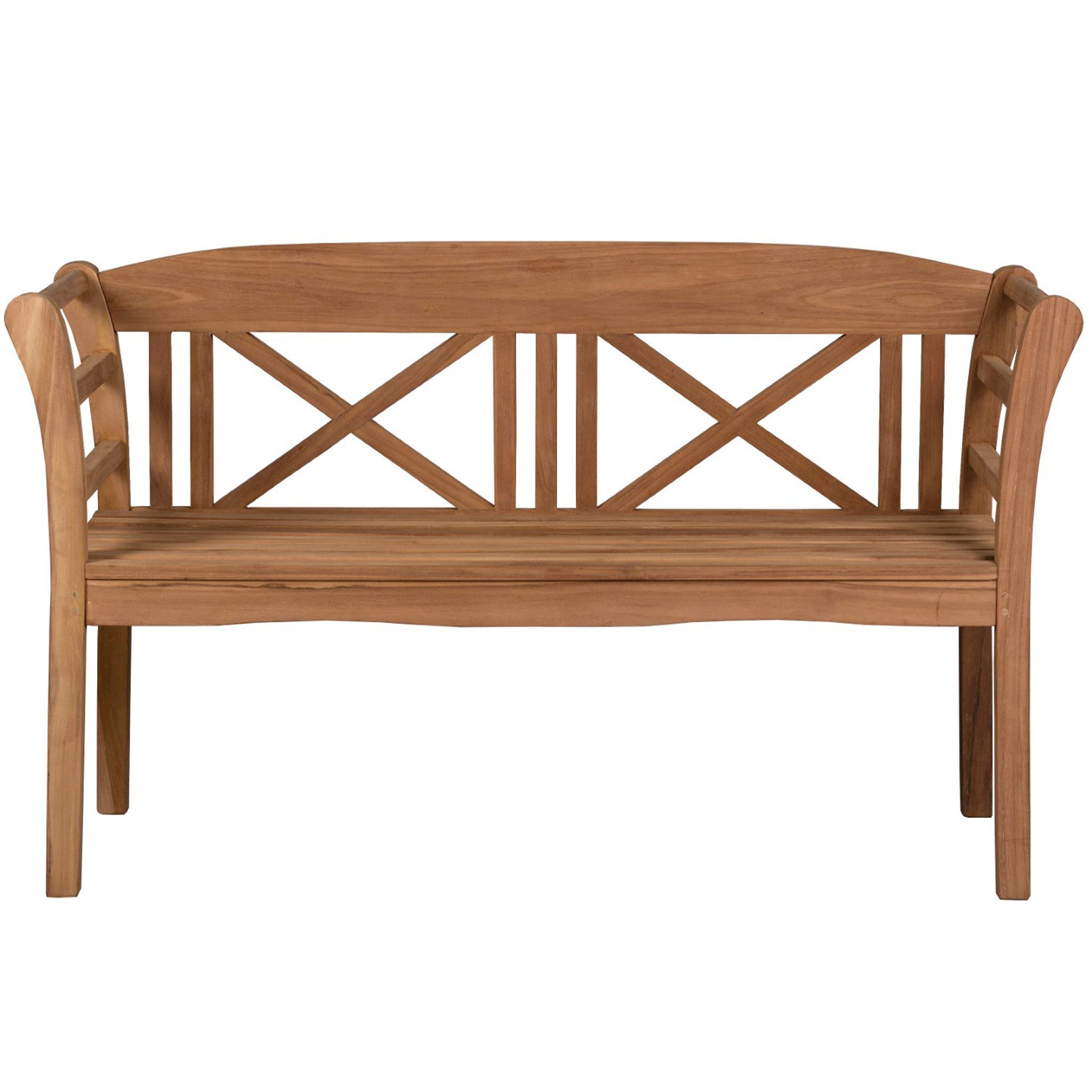 bene living Gartenbank Föhr 130 cm - Teakholz, geschwungende Armlehnen - Rückenlehnen mit Rautenelementen