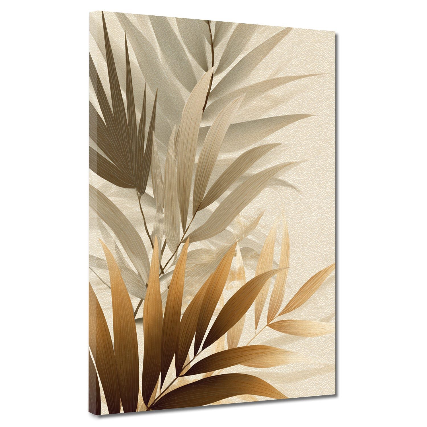 Artedinoi Leinwandbild Minimalistisch tropische Blätter Beige Leinwandbild Wandbild Kunstdruc, Tropische Blätter, minimalistisch