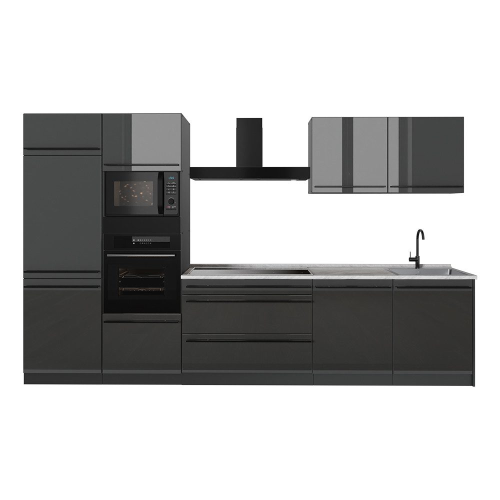 Vicco Küchenzeile R-Line, Anthrazit Hochglanz/Anthrazit, 340 cm ohne Arbeitsplatte