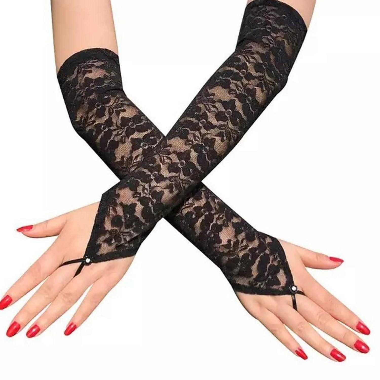 LuxusKollektion Armstulpen Damen fingerlose Spitze Handschuhe lang