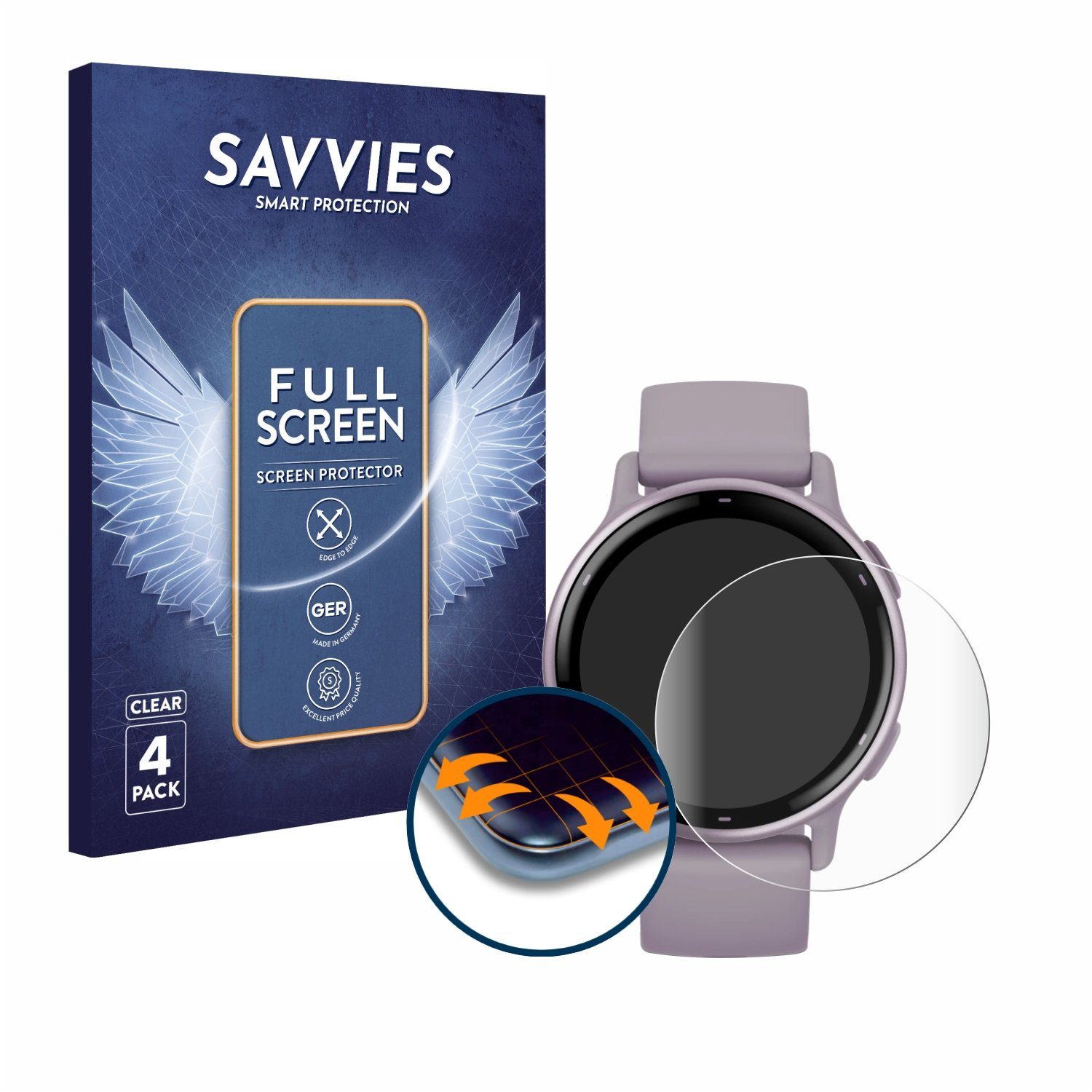Savvies Displayschutzfolie Fullscreen Schutzfolie für Garmin vivoactive 5, 4 Stück, Displayschutz Folie Fullcover Klar Transparent