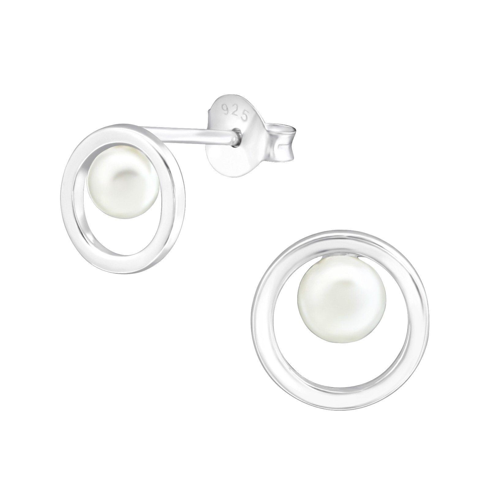 ALEXANDER YORK Paar Ohrstecker CIRCLE und PERLE, 2-tlg., 925 Sterling Silber