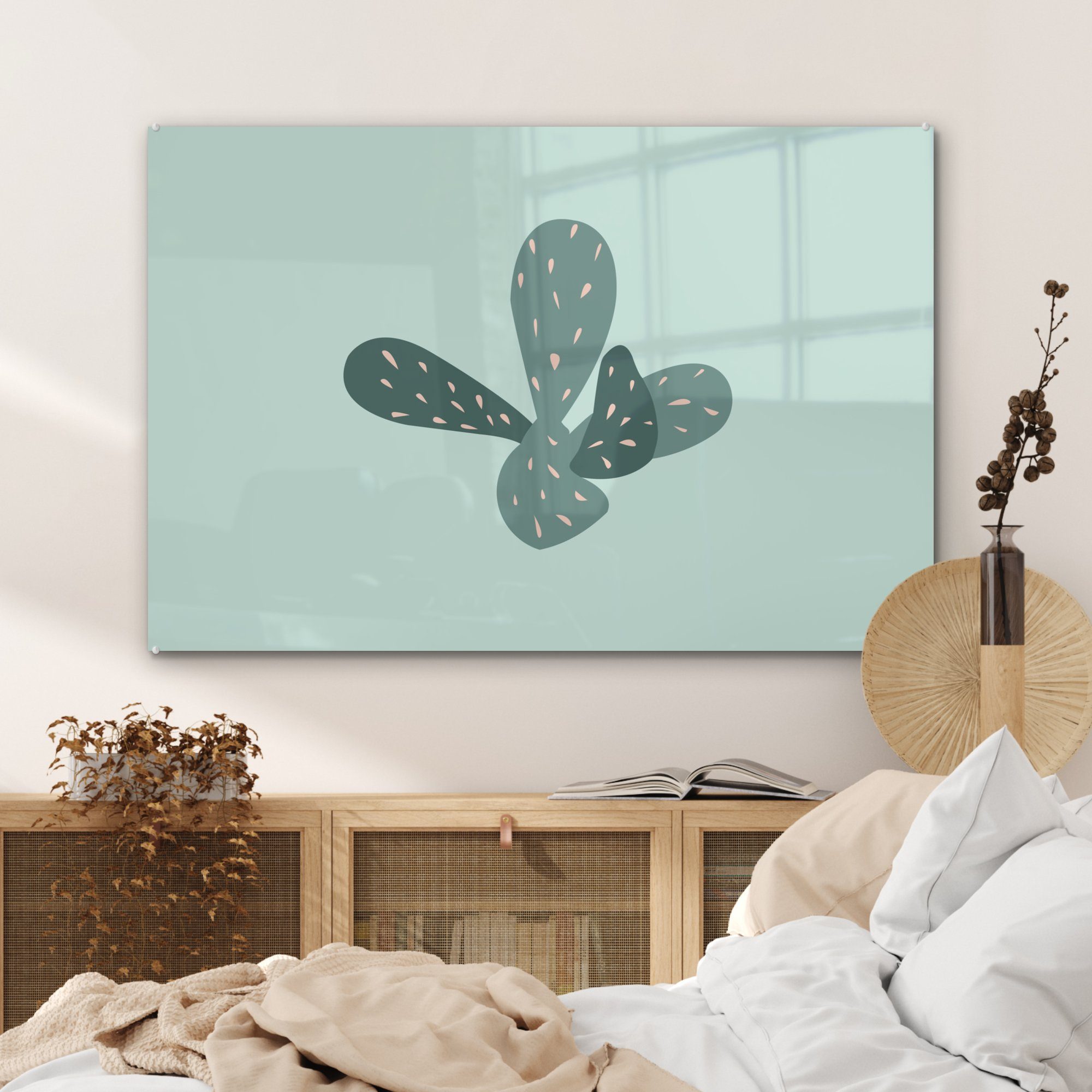 - MuchoWow Acrylglasbild Wohnzimmer (1 Acrylglasbilder St), Sommer & - Schlafzimmer Blau, Kaktus