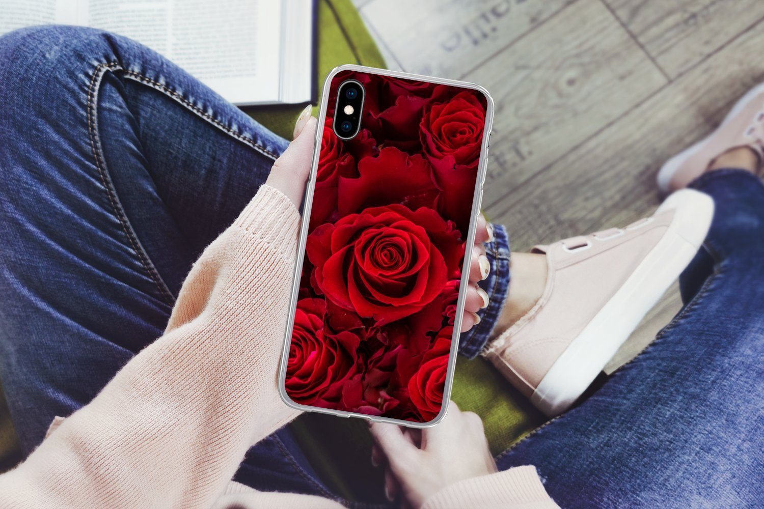 MuchoWow Handyhülle für Apple iPhone X Blumen - Rosen - Rot, Smartphone-Bumper, Print, Handy Schutzhülle Dünn
