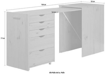 INTER-FURN Regal-Schreibtisch Voltera (1-St), kleiner Massivholz Schreibtisch, groß ausziehbar von 57 zu 164 cm