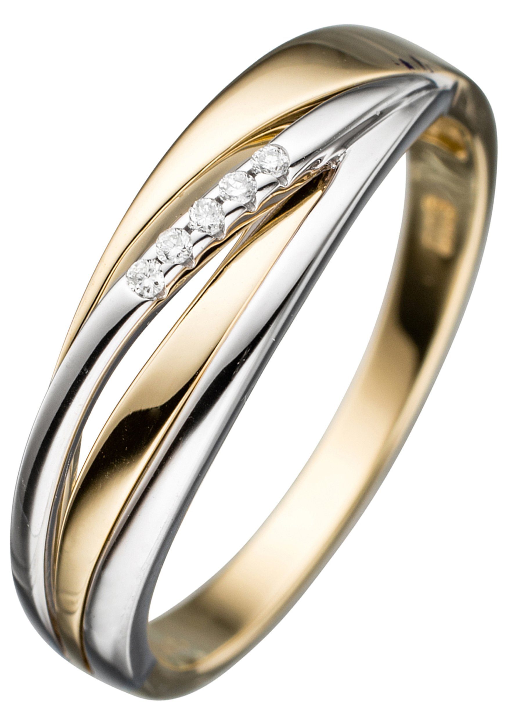 JOBO Diamantring, 585 Gold bicolor mit 5 Diamanten, Besetzt mit 5 Diamanten  im Brillantschliff