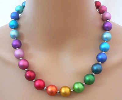 traumschmuck Kette ohne Anhänger 209a Collier Perlen Alu eloxiert 14mmØ multicolor mehrfarbig bunt (incl. Schmuckbox), handgefertigt, made in Germany