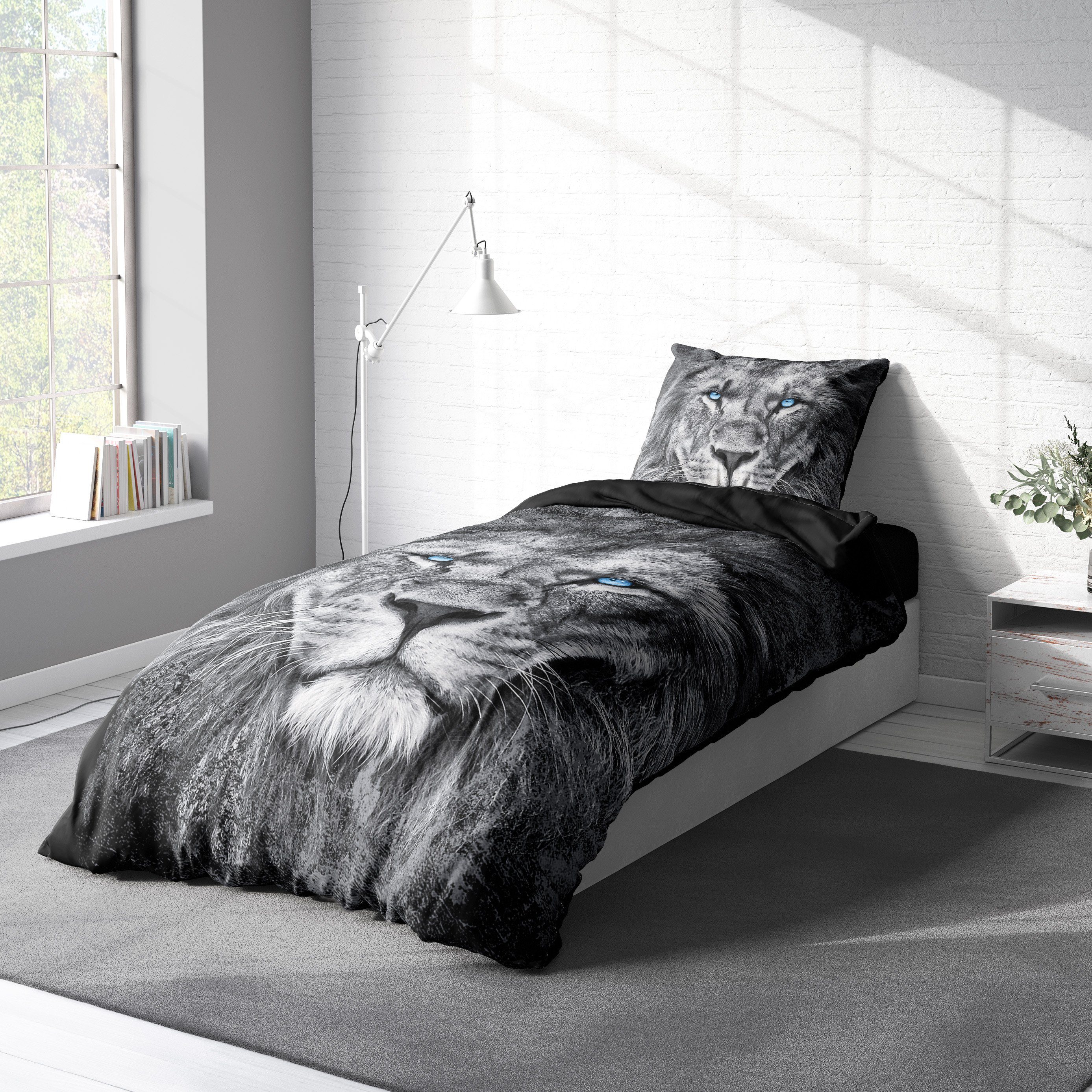 One Home Bettwäsche Graubart, Mikrofaser, 2 teilig, Löwen Motiv