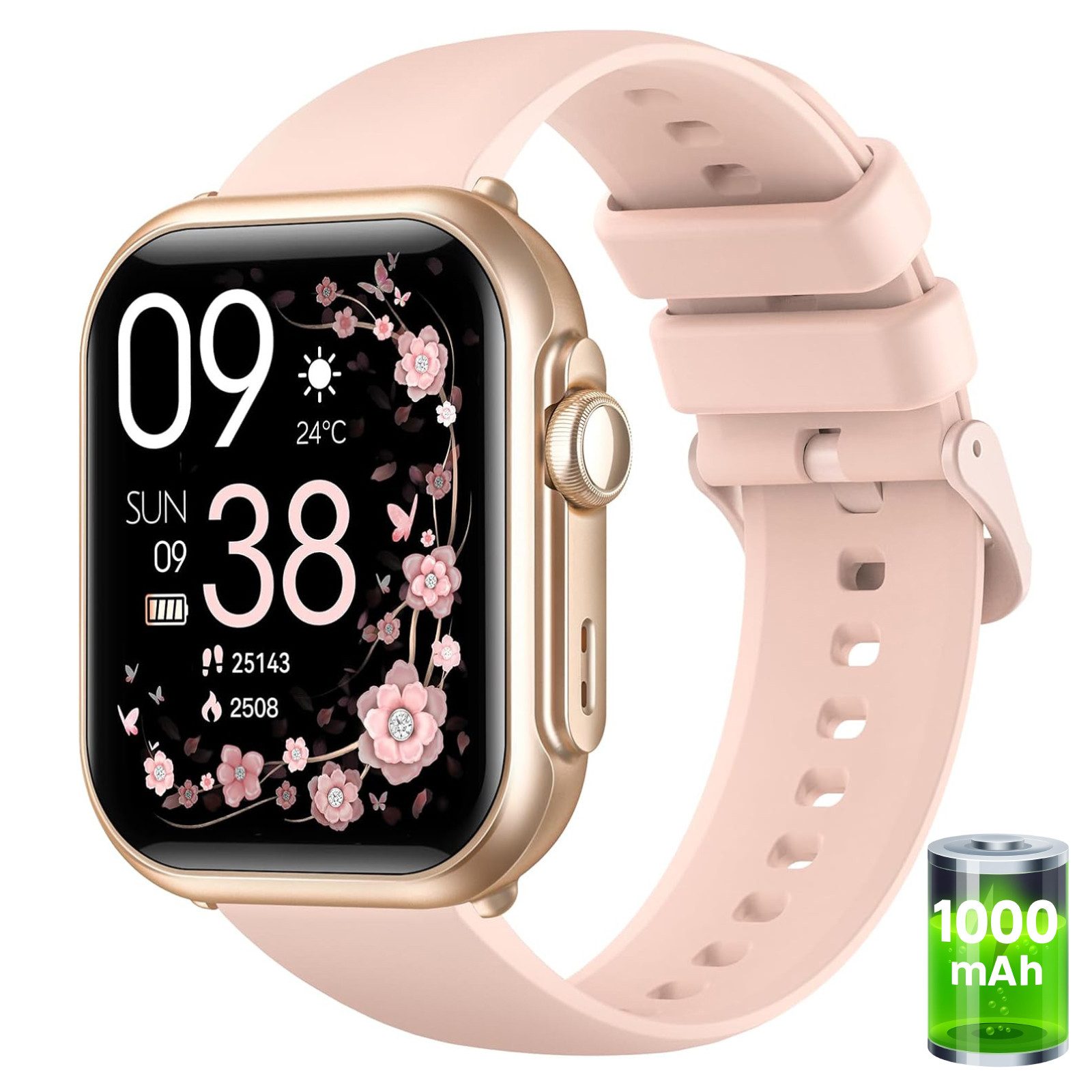 FOSMET 2025 1000mAh Akku Smartwatch Herren Damen 1.83 " AMOLED Display Smartwatch (4.65 cm), Herzfrequenz-/Blutdruck-/SpO2-/Schlafüberwachung für Android und iOS