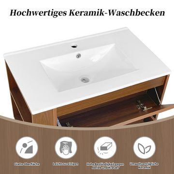 XDeer Waschbeckenunterschrank Keramikwaschbecken hängend 76cm breit, mit Schubladen Badezimmer Modernes Design, braun