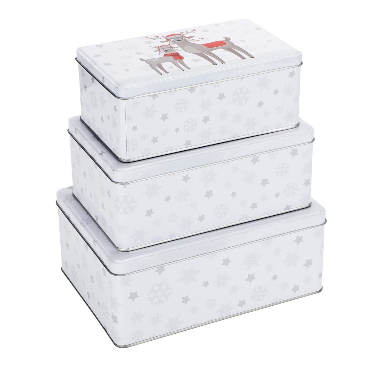 bonsport Keksdose Weihnachts Банки для печенья Set, rechteckig 3-tlg., Metall, (3-tlg), Rentier mit roter Mütze