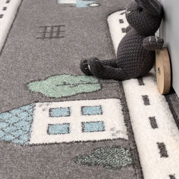 Kinderteppich Kinderzimmer Kurzflor Teppich Spielmatte Straße Stadt, TT Home, Läufer, Höhe: 17 mm