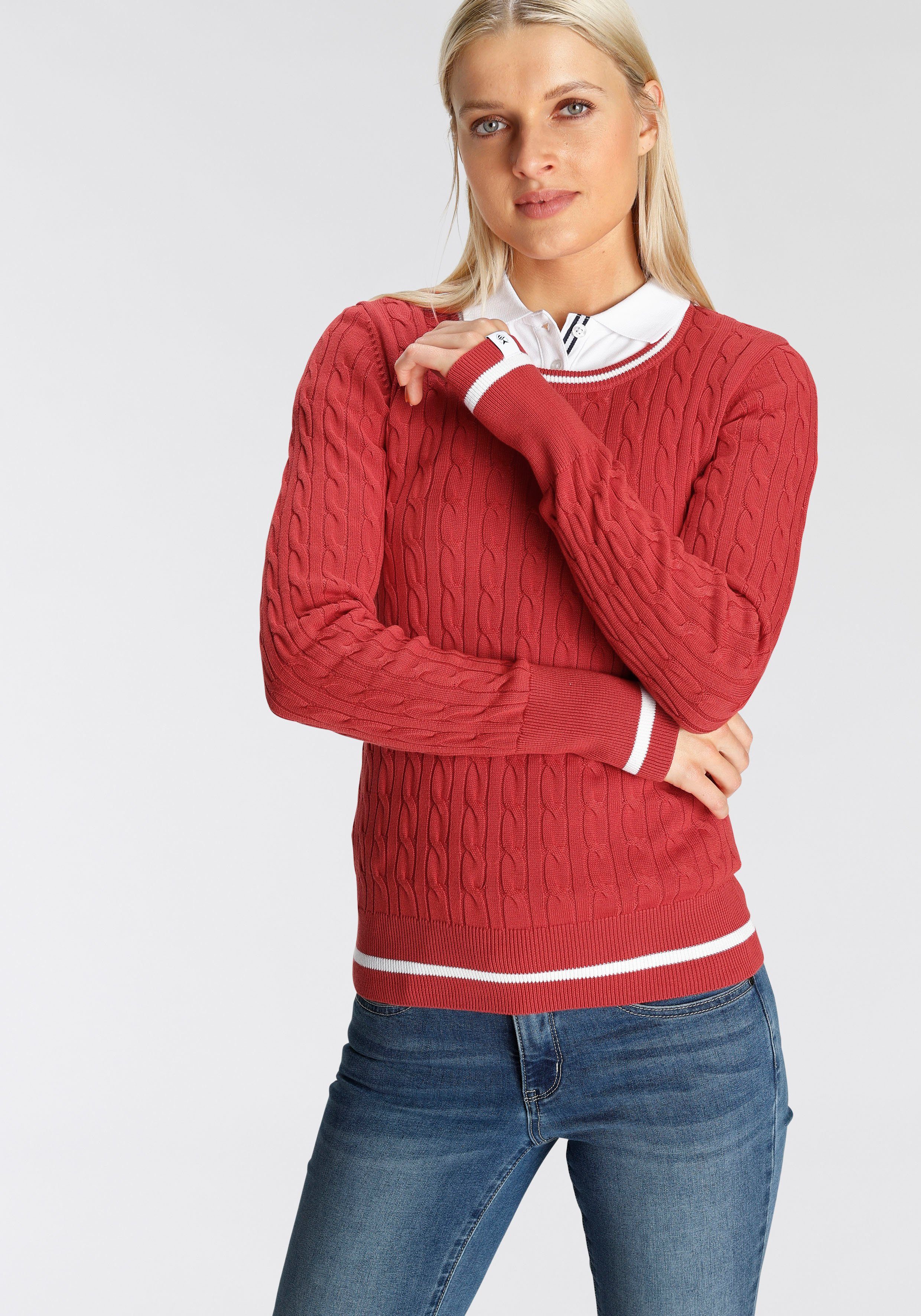 DELMAO und Zopfmuster NEUE mit durchendem - Kontaststreifen Strickpullover MARKE!