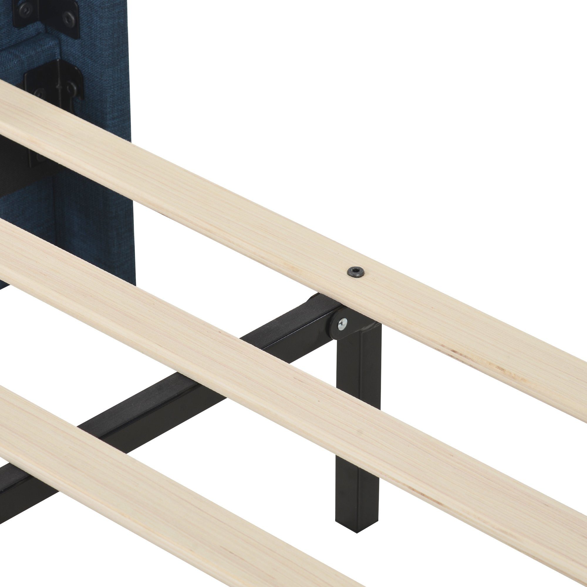 Polsterbett, Holzbett 90x200 cm, Lattenrost aus Holz, Gepolstertes Kopfteil, Leinen
