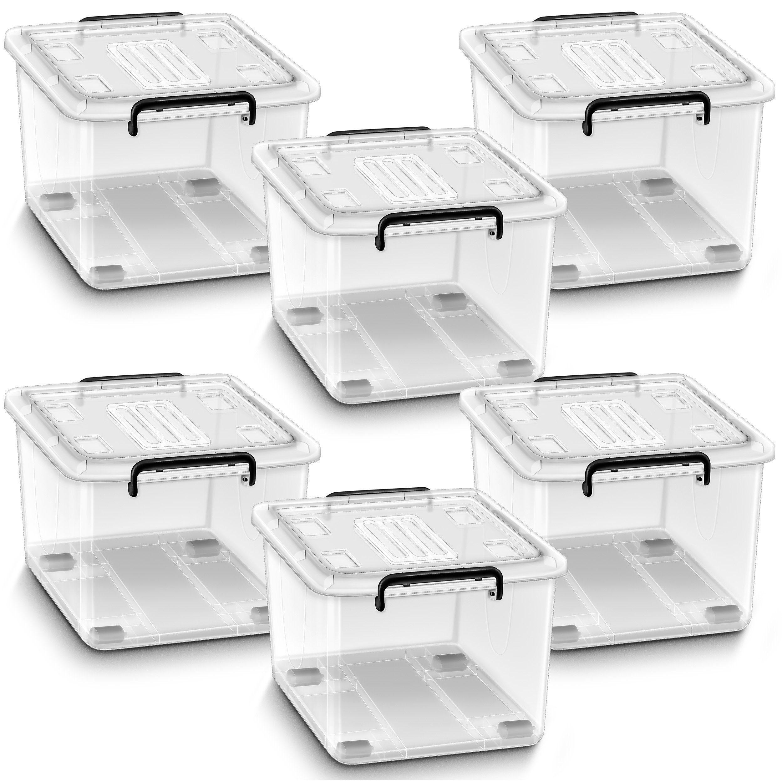 tillvex Aufbewahrungsbox mit Deckel lebensmittelecht Kunststoff Boxen Set stapelbar (Aufbewahrung Ordnungssystem Box groß Aufbewahrungsbox, 6 St., Kleiderboxen transparent 100% Neumaterial)