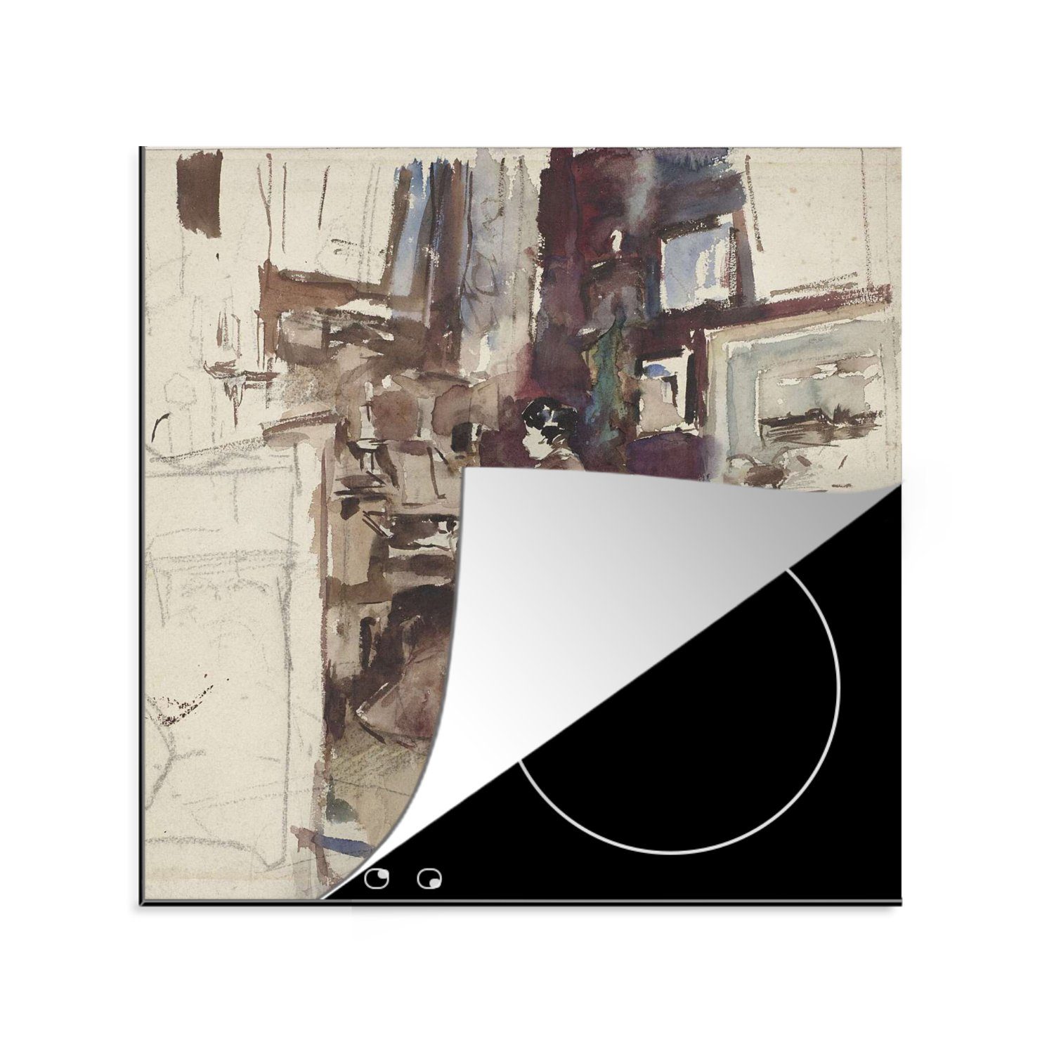 MuchoWow Herdblende-/Abdeckplatte Dame im Studio dem George Hendrik Arbeitsplatte für küche cm, Breitner, (1 hinter Harmonium Vinyl, tlg), Ceranfeldabdeckung, - 78x78
