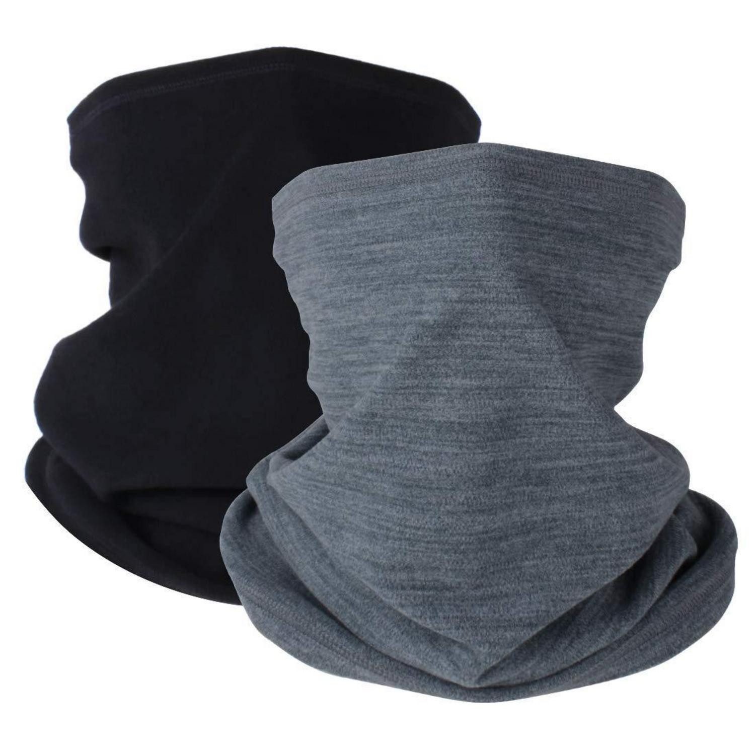 LuxusKollektion Schlupfmütze Loop Schal Damen Herren Winter Fleece Halswärmer Schwarz+Grau