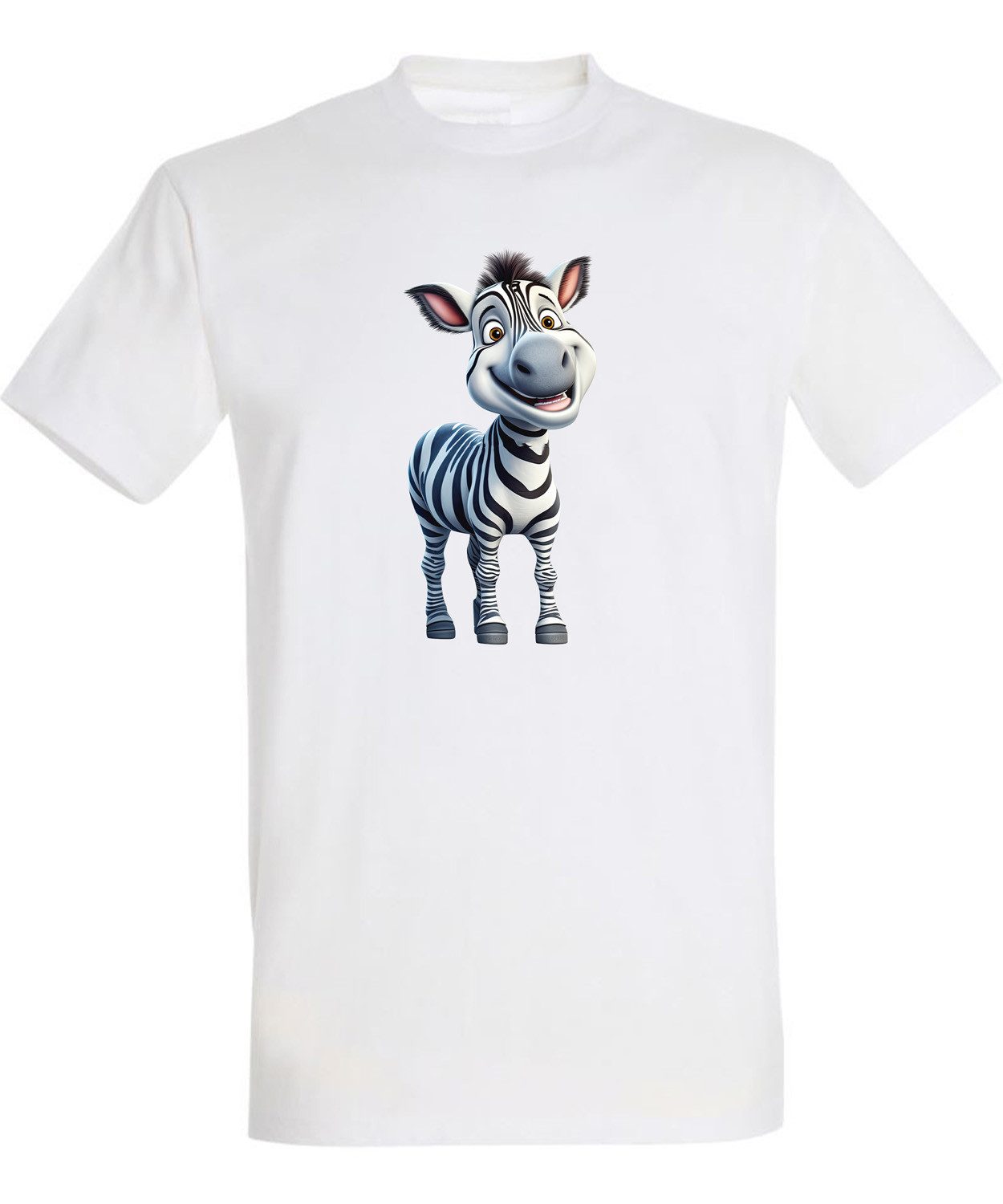 MyDesign24 T-Shirt Herren Print Shirt - Cartoon Zebra Brustprint Baumwollshirt mit Wildtier Aufdruck Regular Fit i280