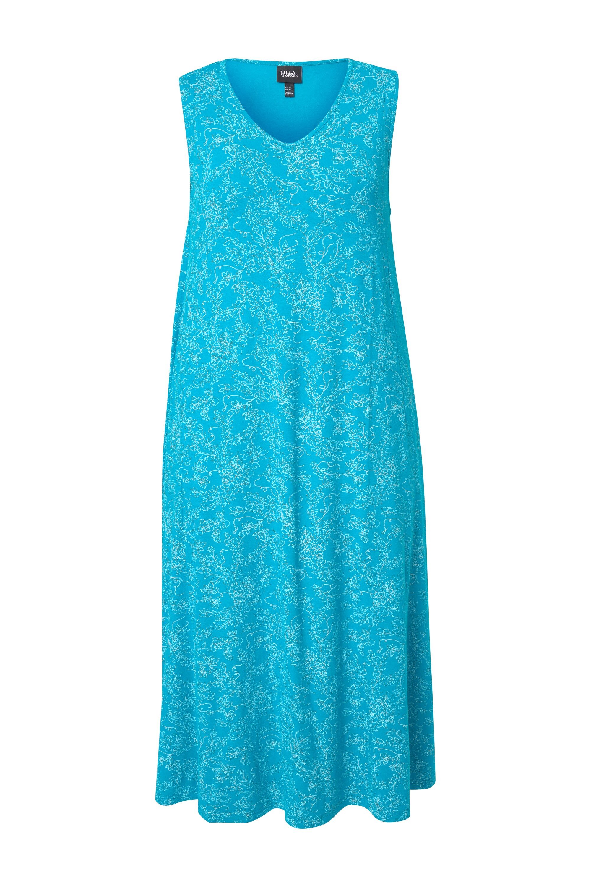 Ulla Popken Maxikleid Maxikleid gemustert A-Linie V-Ausschnitt ärmellos günstig online kaufen