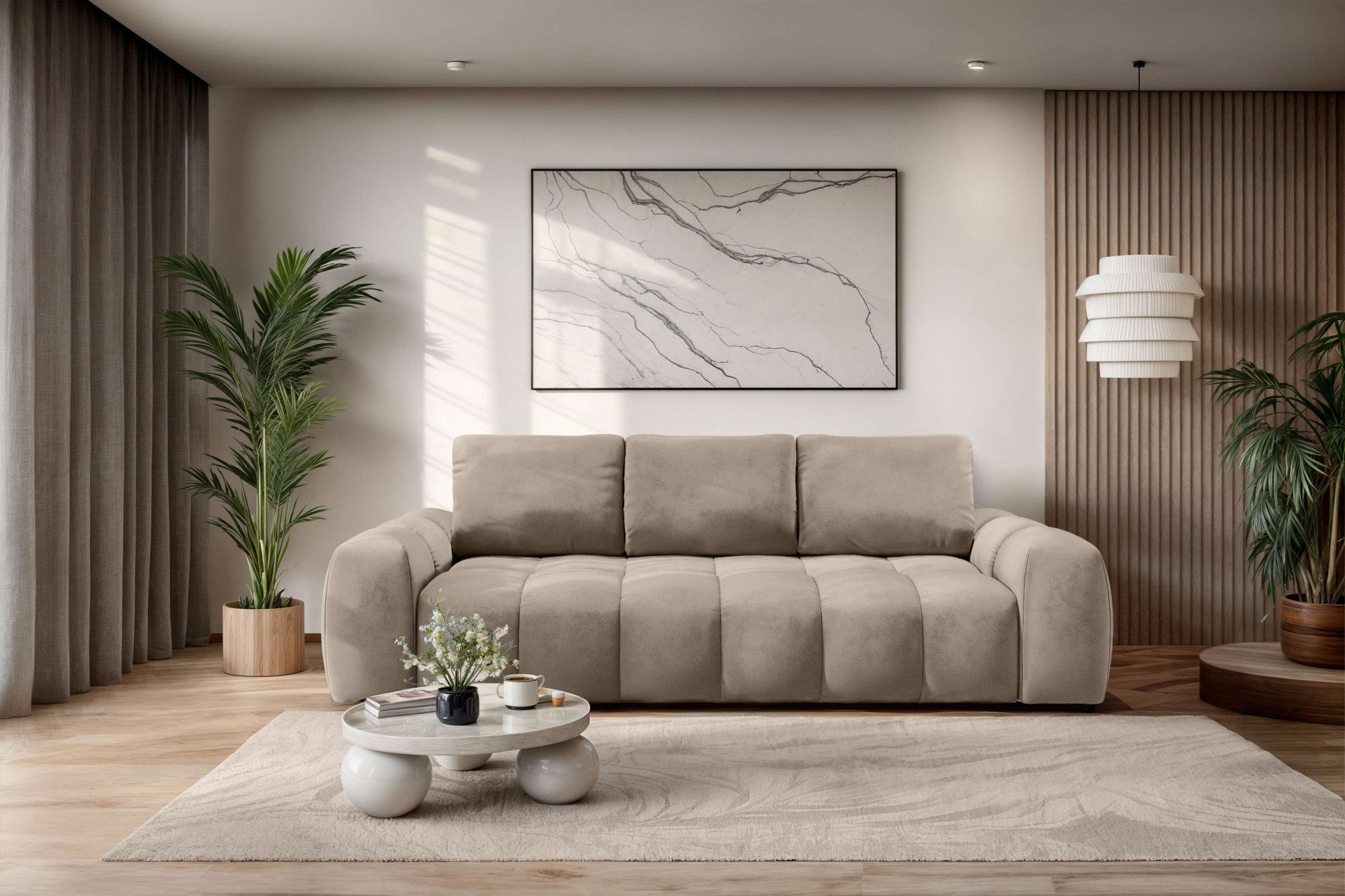 OTTO home 3-Sitzer AZITA optionale Schlafsofa mit Bettkasten, Breite 253cm, Sofa mit Wellenunterfederung, Bubble-Optik, Verlässliche Qualität