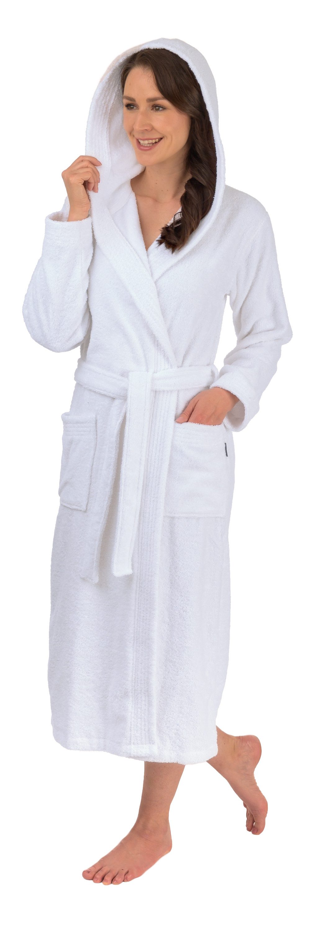 Wewo fashion Unisex-Bademantel 3004, ideal für Sauna & Spa, Hotelbademantel, Morgenmantel, Langform, Frottier, Kapuze, Gürtel, klassisch elegant