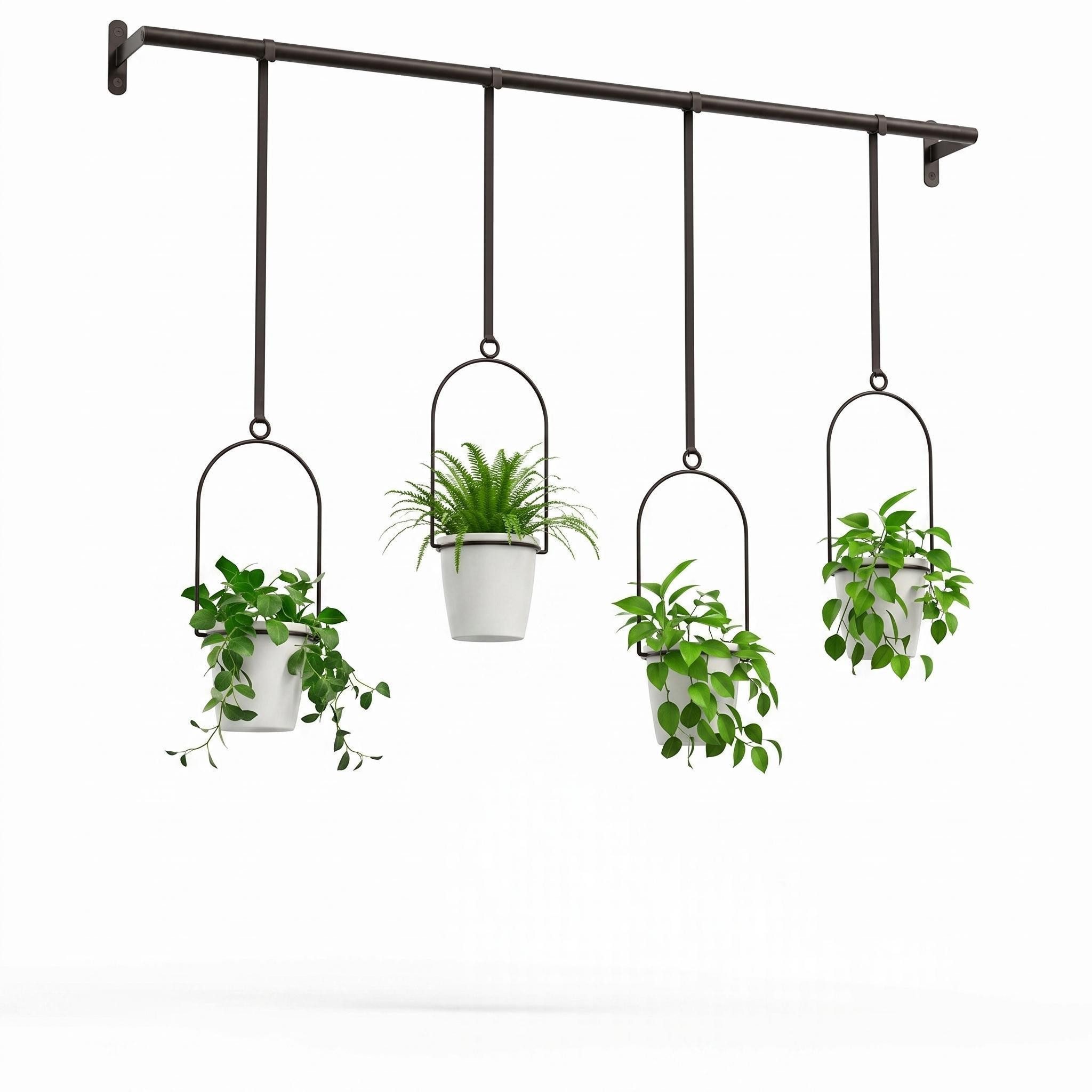 GARRYFIZH Blumenampel Fenster Pflanzenhalter 4 Töpfe Metall Hängesystem für Innen Wand