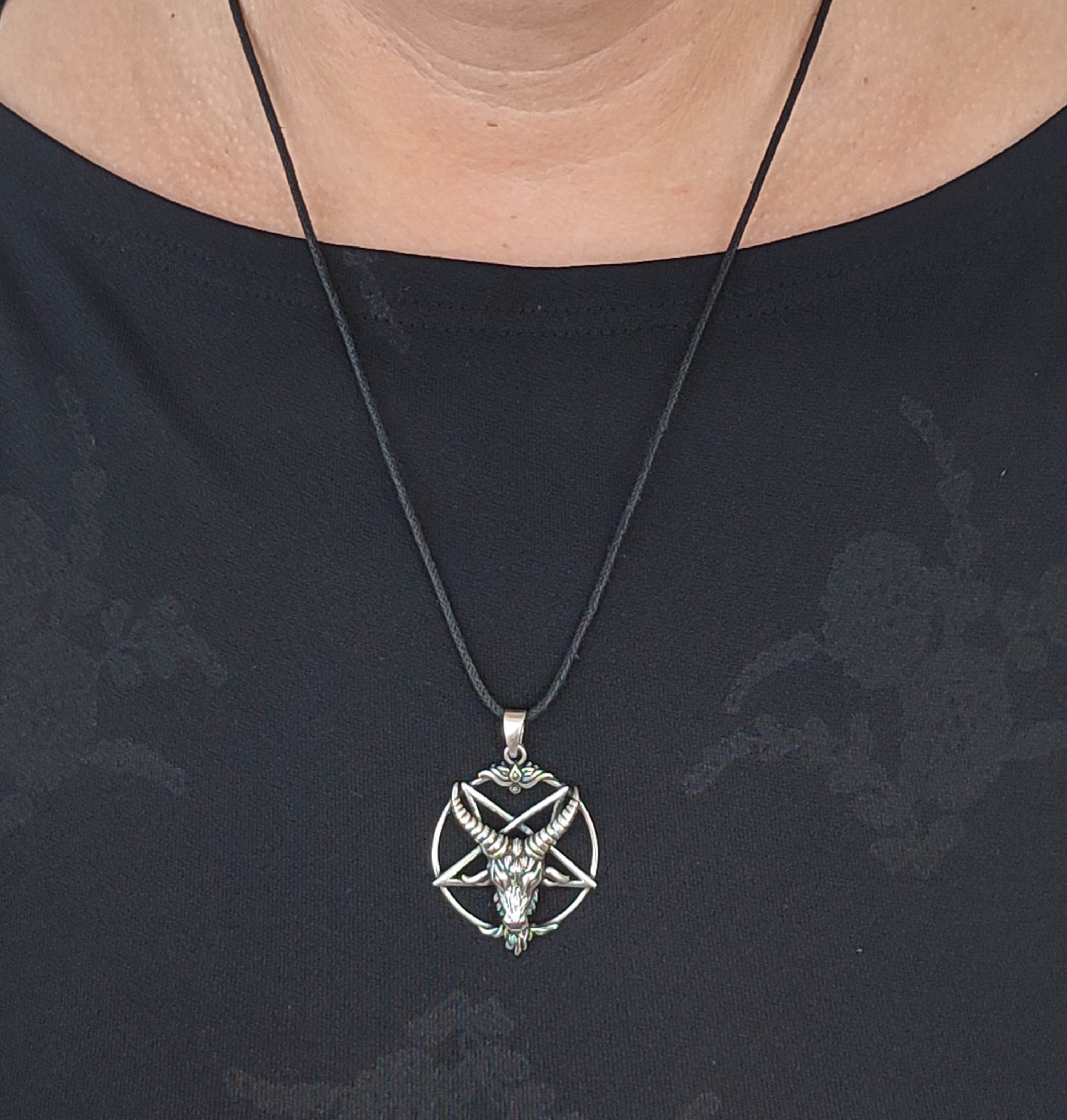 Satan Kiss Baphomet 925 Leather Pentagramm Silber Luzifer of Ziegenkopf Kettenanhänger Anhänger Bock