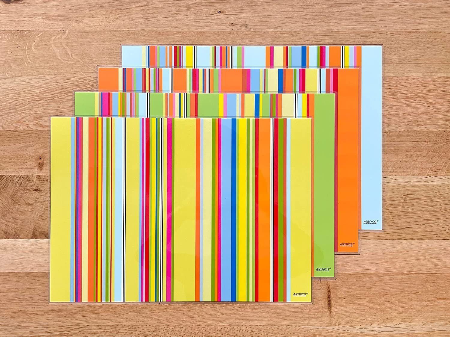 bunt (1-St) 1 und je 42x30 4 Sortiert Platzsets Kunststoff jeder cm, Artipics fröhlich Tage, Farbe Tischkunst, Artipics Platzset, Farbstellungen Tischsets in Stripes Tischset Abwaschbar Verschiedene für Platzdeckchen alle