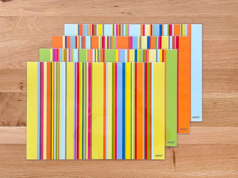 Platzset, Artipics Tischsets Platzsets Abwaschbar Stripes Sortiert 4  Verschiedene Farbstellungen je 1 Tischset in jeder Farbe Platzdeckchen  Kunststoff 42x30 cm, bunt und fröhlich für alle Tage, Artipics Tischkunst,  (1-St)