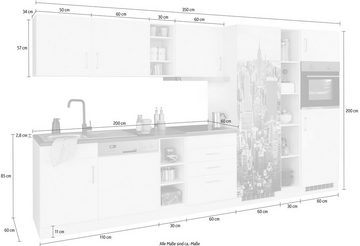 HELD MÖBEL Küchenzeile Paris, mit E-Geräten, Breite 350 cm, mit großer Kühl-Gefrierkombination